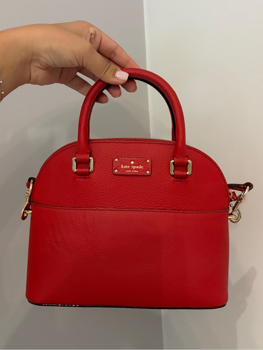 kate spade Red Pebbled Dome Satchel with Gold Hardware